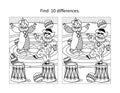 Little clowns find the differences picture puzzle and coloring page
